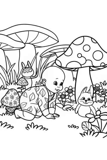 A coloring page of Baby’s Nature Adventure Coloring Page