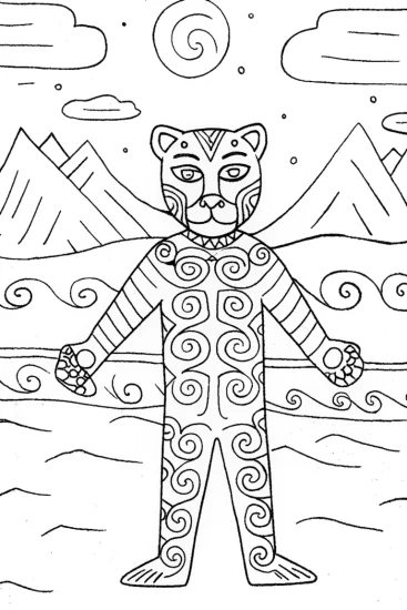 A coloring page of Panther of the Elements Coloring Page