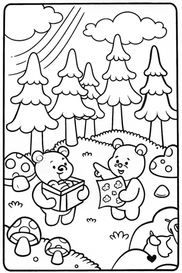 A coloring page of Care Bear Explorers Treasure Hunt Coloring Page
