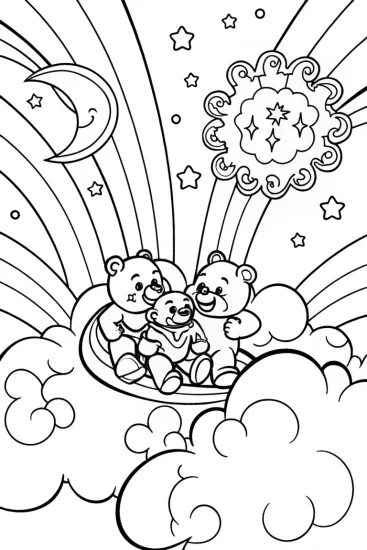 A coloring page of Care Bears Dreamy Cloud Adventure Coloring Page