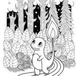 Charmander’s starlit forest journey coloring page