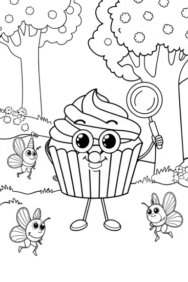 A coloring page of Cupcake Chic’s Enchanted Forest Coloring Page