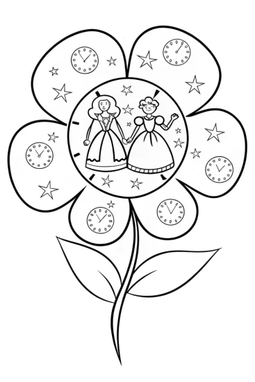 A coloring page of The Flower Time Machine Coloring Page