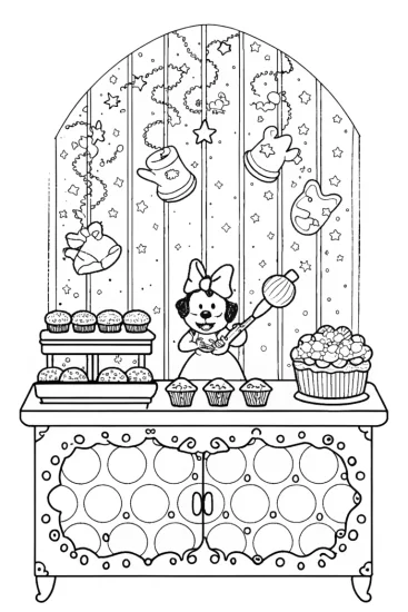 A coloring page of Minnie Mouse’s Enchanted Bakery Coloring Page