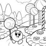 Kirby in a Whimsical Candy Land Coloring Page