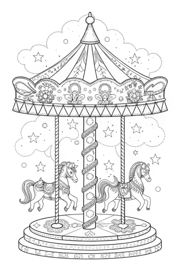 A coloring page of Flamingo Fantasy Carousel Coloring Page
