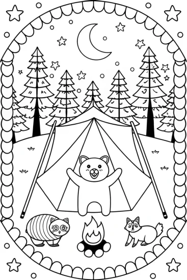 A coloring page of Magical Summer Camping Adventure Coloring Page