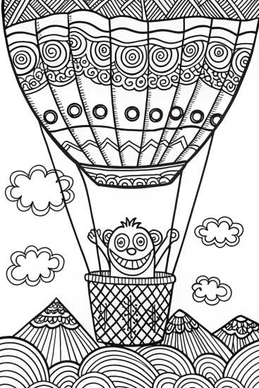 A coloring page of Huggy Wuggy’s Enchanted Balloon Ride Coloring Page