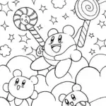 Kirby’s Sweet Adventure on Candy Clouds Coloring Page