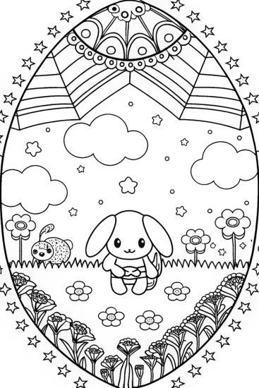 A coloring page of Cinnamoroll’s Dreamy Star Garden Coloring Page