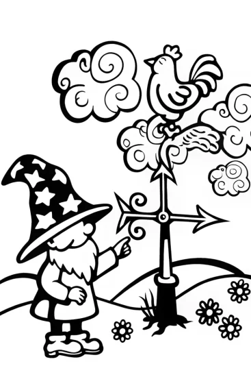 A coloring page of Gnome’s Wondrous Weather Vane Coloring Page