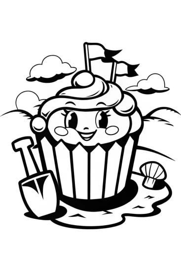 A coloring page of Cupcake Chic Sandcastle Coloring Page