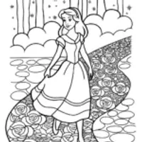 Belle’s Enchanted Rose Petal Path Coloring Page