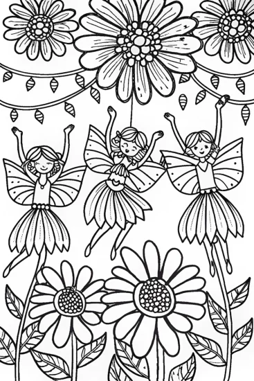 A coloring page of Flower Fairy Festival Coloring Page