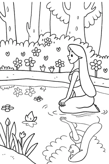 A coloring page of Jasmine’s Mystical Mirror Lake Coloring Page