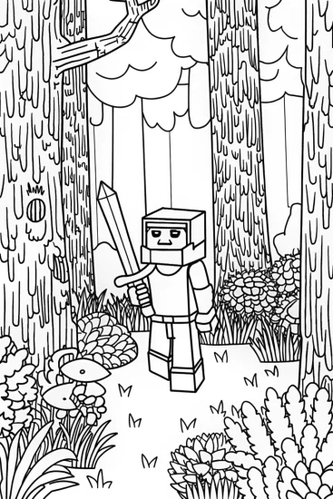 A coloring page of Minecraft Character in the Jungle Coloring Page
