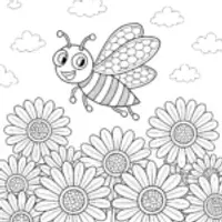 Buzzy Bees in a Sunny Garden Coloring Page