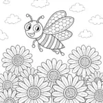 Buzzy Bees in a Sunny Garden Coloring Page