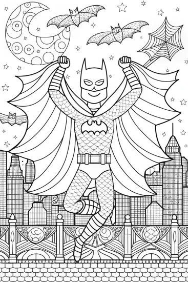 A coloring page of Batman and the Magical Dance of Shadows Coloring Page