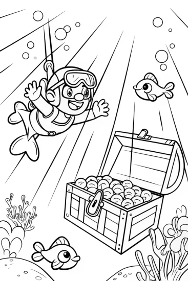 A coloring page of Mario’s Underwater Treasure Adventure Coloring Page