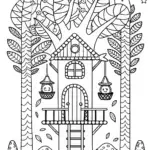 Huggy Wuggy’s Whimsical Treehouse Quest Coloring Page