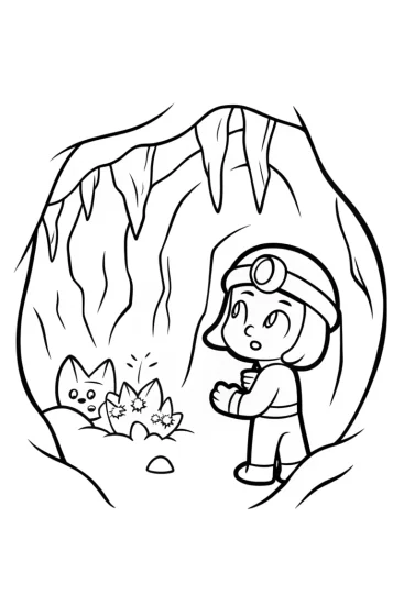 A coloring page of Gabby’s Magical Cat Cave Exploration Coloring Page