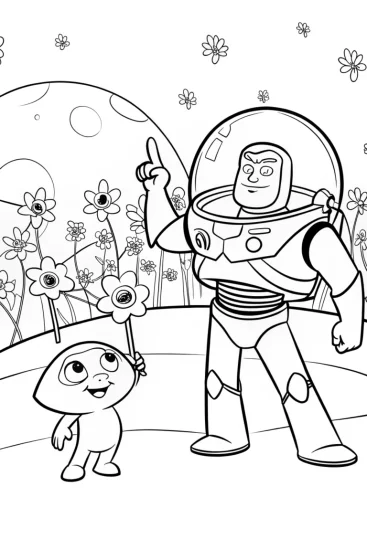 A coloring page of Buzz Lightyear’s Intergalactic Pet Show Coloring Page