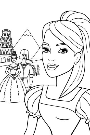 A coloring page of Barbie’s Time-Traveling Adventure Coloring Page