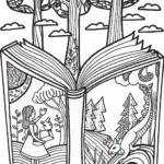 Alice Inside the Book of Curiosities Coloring Page
