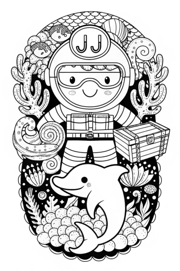 A coloring page of JJ Underwater Adventure Coloring Page