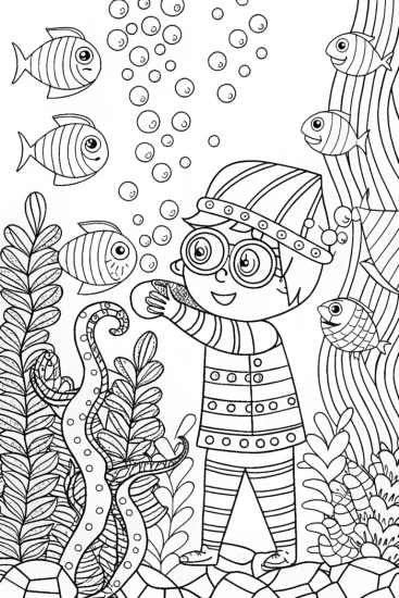 A coloring page of Captain Barnacles’ Bubble-Wrapping Adventure