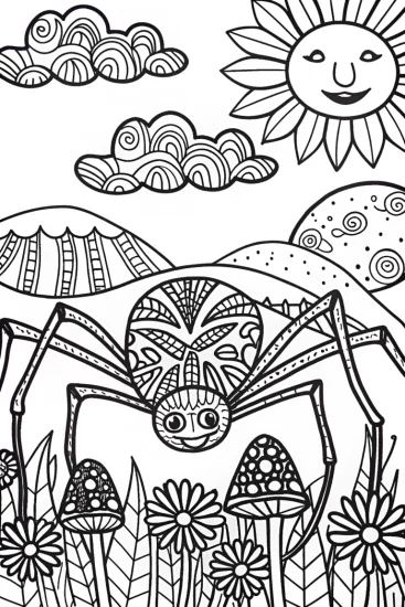 A coloring page of The Spider’s Secret Garden Coloring Page