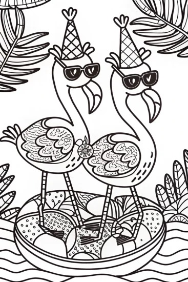 A coloring page of Flamingo Fiesta on the Water Coloring Page