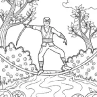 Ninja on a Floating Bridge Coloring Page