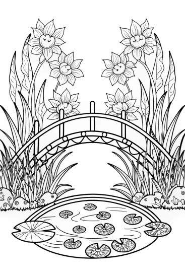 A coloring page of The Enchanted Flower Bridge Coloring Page