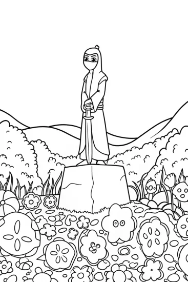 A coloring page of Ninja Garden Guardian Coloring Page