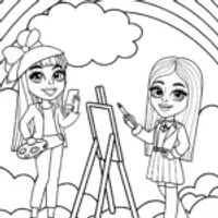 Rainbow High Students in a Dreamy Cloud Studio Coloring Page