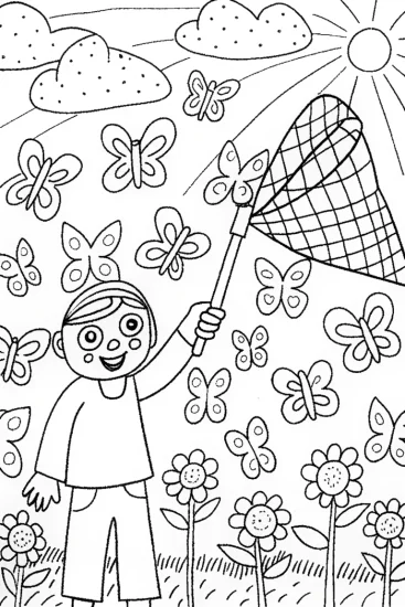 A coloring page of Whimsical Spring Butterfly Parade Coloring Page