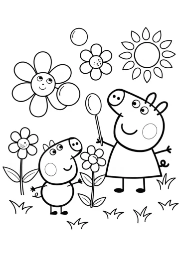 A coloring page of Peppa Pig’s Enchanted Bubble Adventure Coloring Page