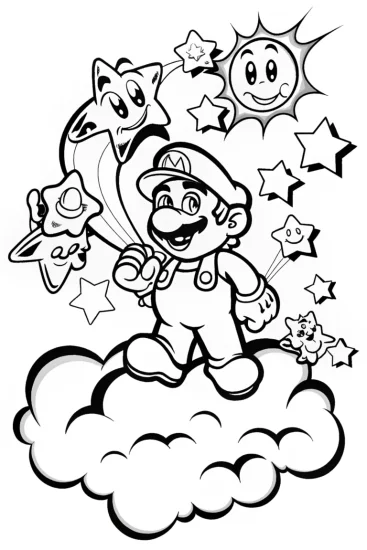 A coloring page of Mario’s Dreamy Star Guide Coloring Page
