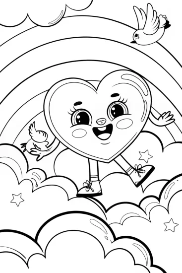 A coloring page of Heartfelt Adventures in the Clouds Coloring Page
