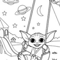 Baby Yoda’s Starry Playground Coloring Page