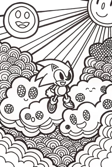 A coloring page of Sonic’s Adventure in the Cloud Kingdom Coloring Page