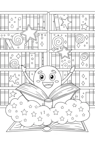 A coloring page of Lightning Bolt’s Magical Library Adventure Coloring Page
