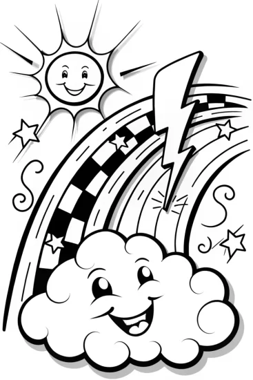 A coloring page of Lightning Games: Bolt and Cloud Relay Coloring Page