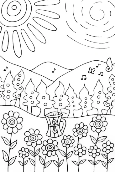 A coloring page of The Enchanted Garden Symphony Coloring Page