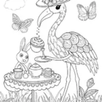 Flamingo Garden Tea Party Coloring Page