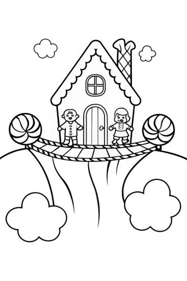 A coloring page of Gingerbread House Adventurers Coloring Page