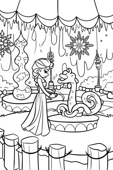 A coloring page of Elsa’s Enchanted Ice Sculpting Contest Coloring Page