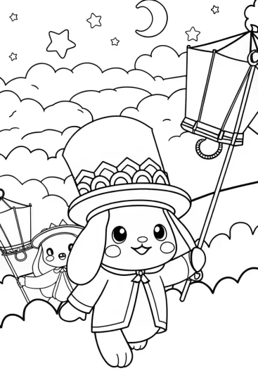 A coloring page of Cinnamoroll’s Starlit Dream Parade Coloring Page